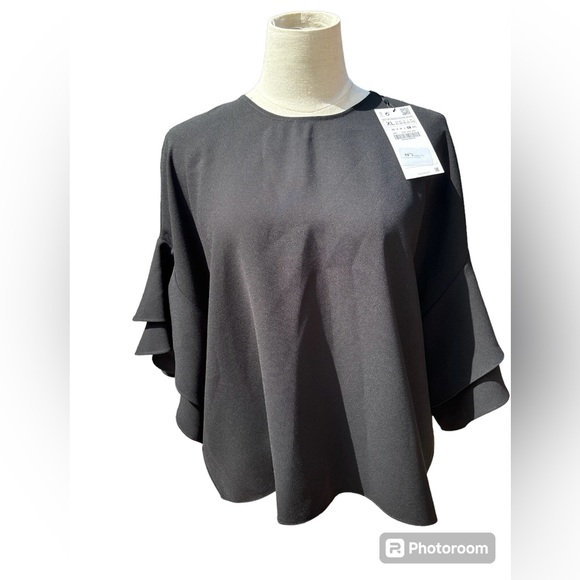 Zara Black Ruffle Sleeve Blouse - Picture 1 of 9
